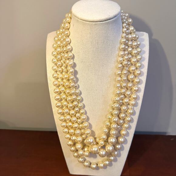J Crew Cream Pearl Necklace Multi 5 Strand Retro Preppy Statement Station - Picture 2 of 10